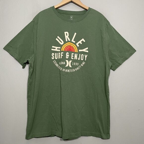 Hurley Mens Size XL Green Crew Neck Beach Surf Graphic T-Shirt Tee Unisex Skater - Picture 1 of 4
